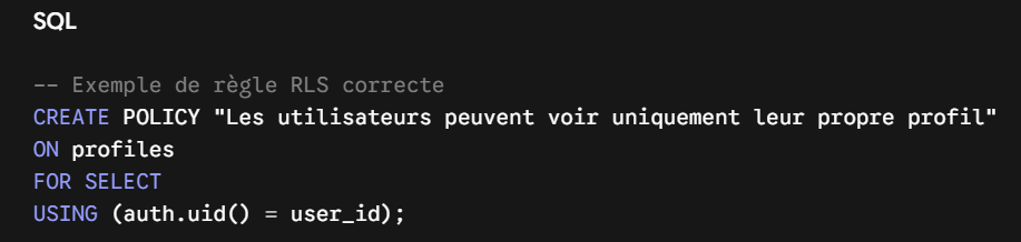 illustration règle RLS correcte côté SQL