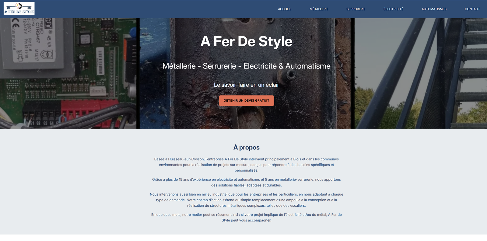 Capture d'écran du site A Fer de Style, artisan à Blois